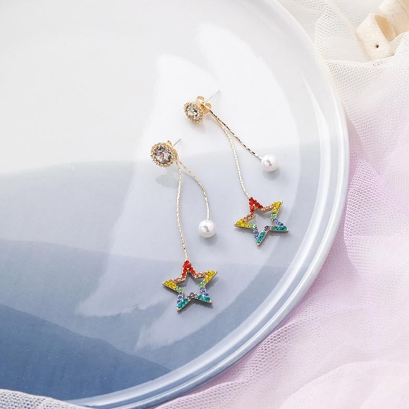 ❤️️NEW MOONLIGHT Pearl Star Handmade Earrings 59 - Picture 2 of 2
